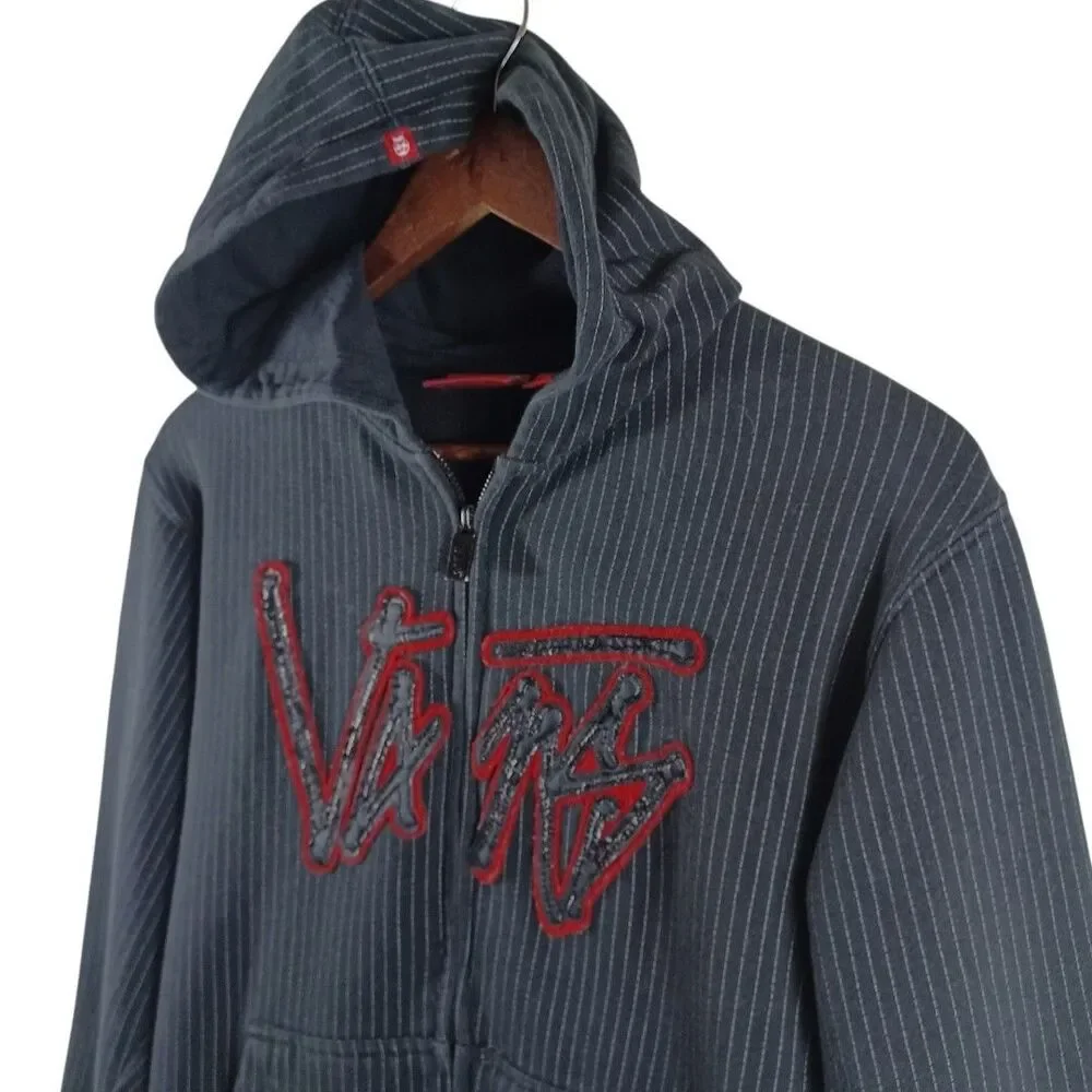 Vans Youth Boys L Zip Black Hoodie Pinstripe Logo Skater Streetwear Grunge Y2K